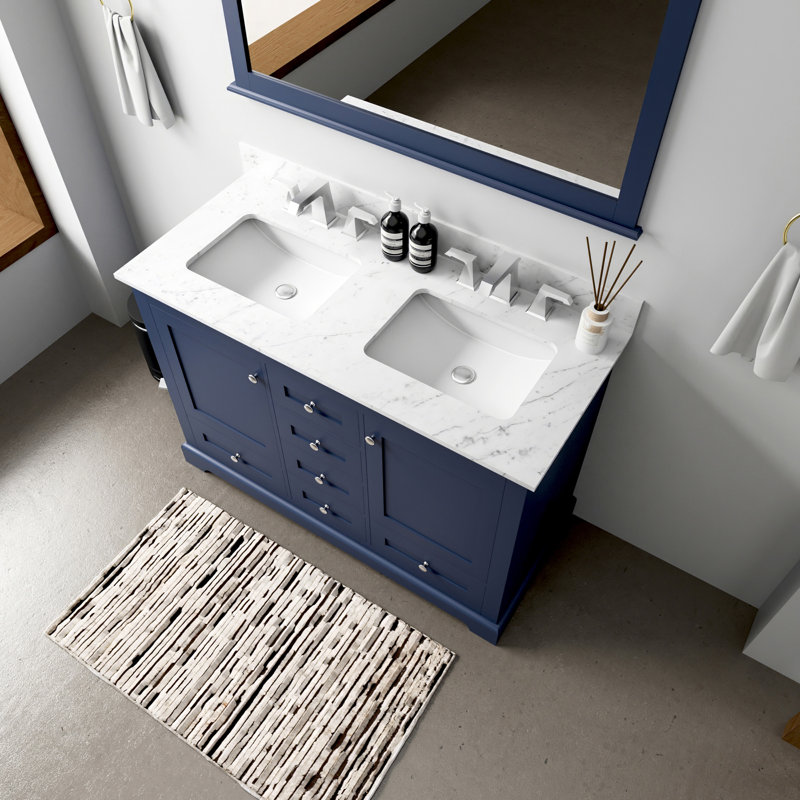 Meuble-lavabo double l 48 po x P 22 po et miroir 46 po, Marine