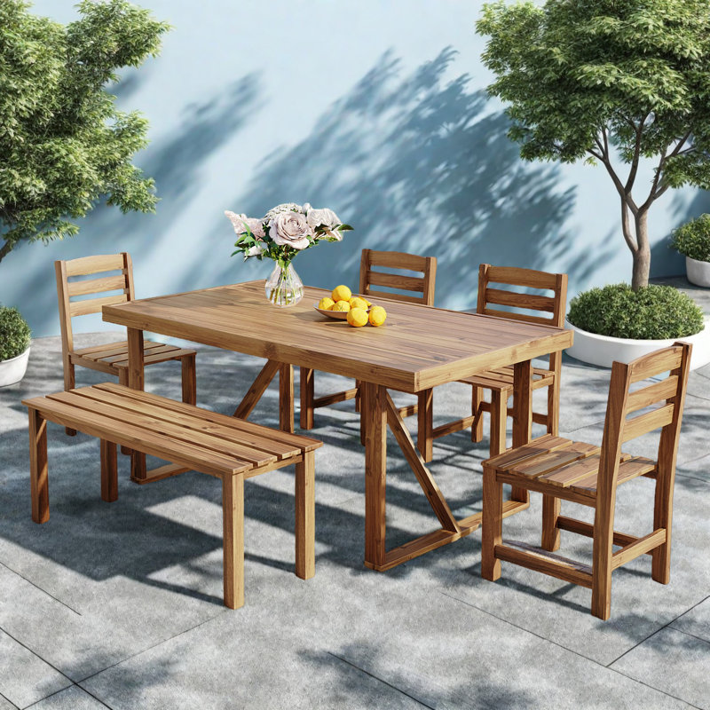 Ensemble repas extérieur pour 6 personnes Nadelyn, ensemble repas pour patio, Naturel