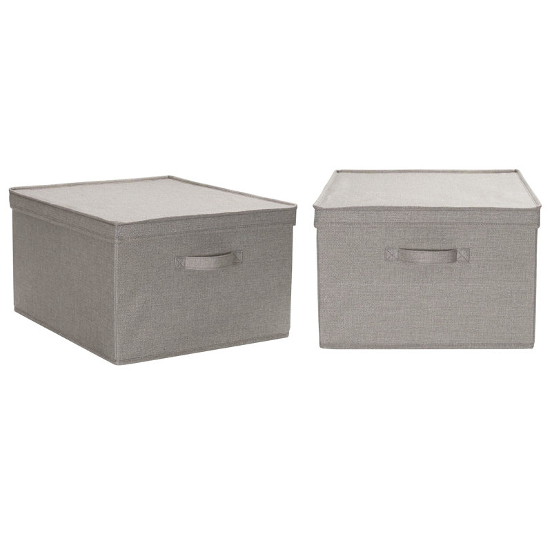 Fabric Storage Bins, Soft Poly Linen with Sturdy Sides, Attached Handle and Fully Removable Lid, Silver