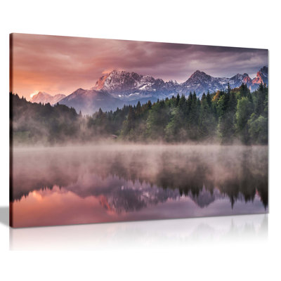 Sunrise On Alps Mountain Reflection On Lake - Wrapped Canvas Art Prints
