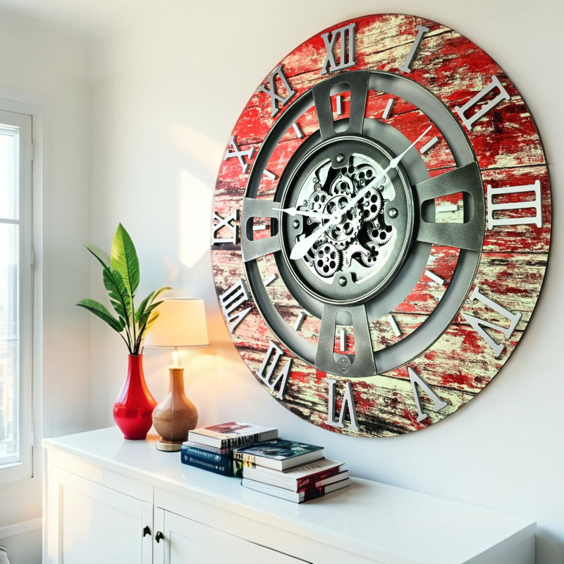 Solid Wood Wall Clock, Red Lava, Oversize 91.4cm