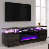 Bhhatu 2 Tier High Gloss TV Stand with Electric Fireplace Included