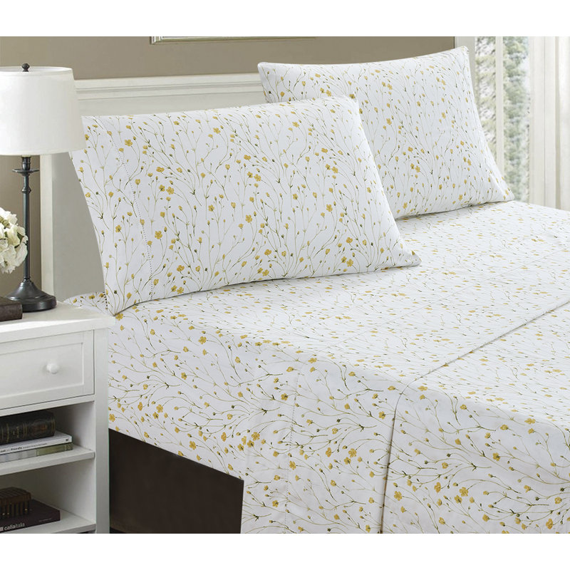 Avoca Sateen Floral Sheet Set, Cal.King Sheet Set + Fitted Sheet + 2 Pillowcases