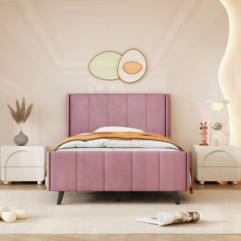 Lit plateforme en tissu d'ameublement, Simple, Rose