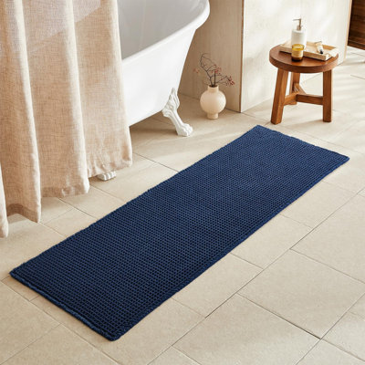 BULULOM Waffle Bath Mat, Boho Bathroom Rugs Non Slip Washable Super Absorbent Quick Dry Bath Mat Farmhouse Bathroom Decor, 24"x72" Navy Blue