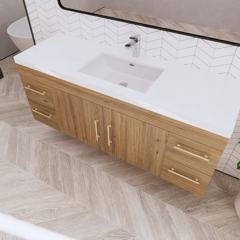 Berner 59" Wall-Mounted Single Bathroom Vanity Set, Natural Oak