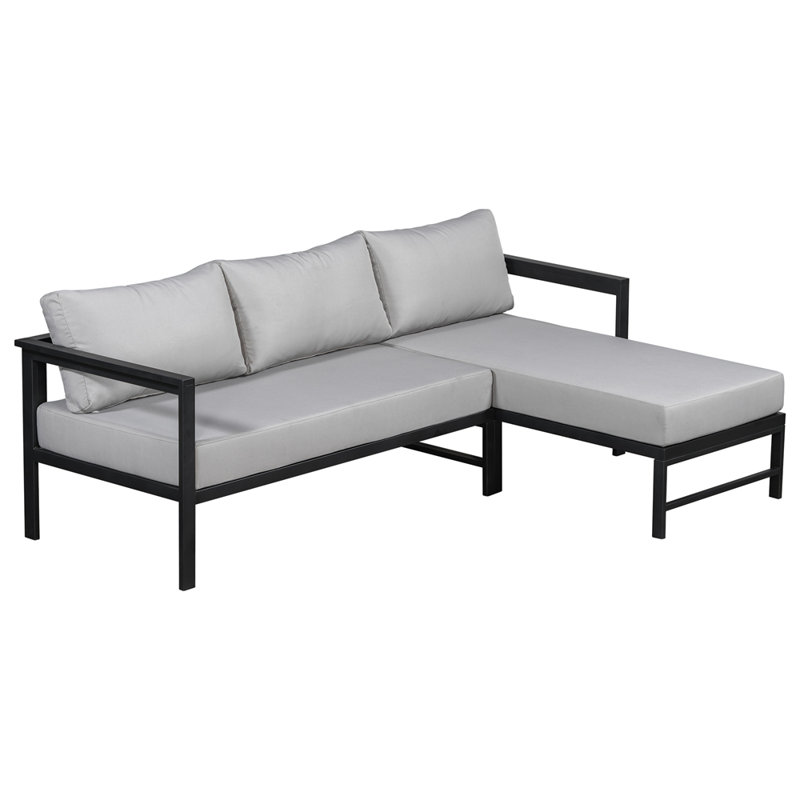 Outdoor L-Shaped Sofa with Iron Frame,Weather-Resistant Patio Sofa Set with Ultra-Thick Cushions,Comfortable Seating for 3,Ideal for Patio, Balcony,and Garden