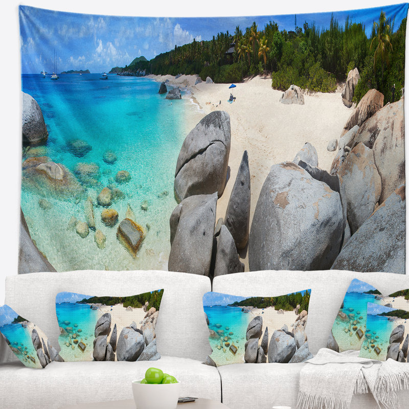 Tapisserie «Seascape Turquoise Ocean Water» avec roches, H 78 po x l 92 po