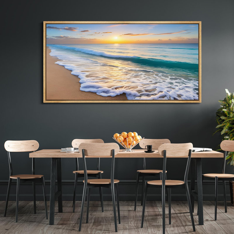 Coastal Beach " Tropical Beach Sunrise Ocean Waves Rustic Retro Art Decor Extra Large Artwork Pictures ", 30" H x 60" W