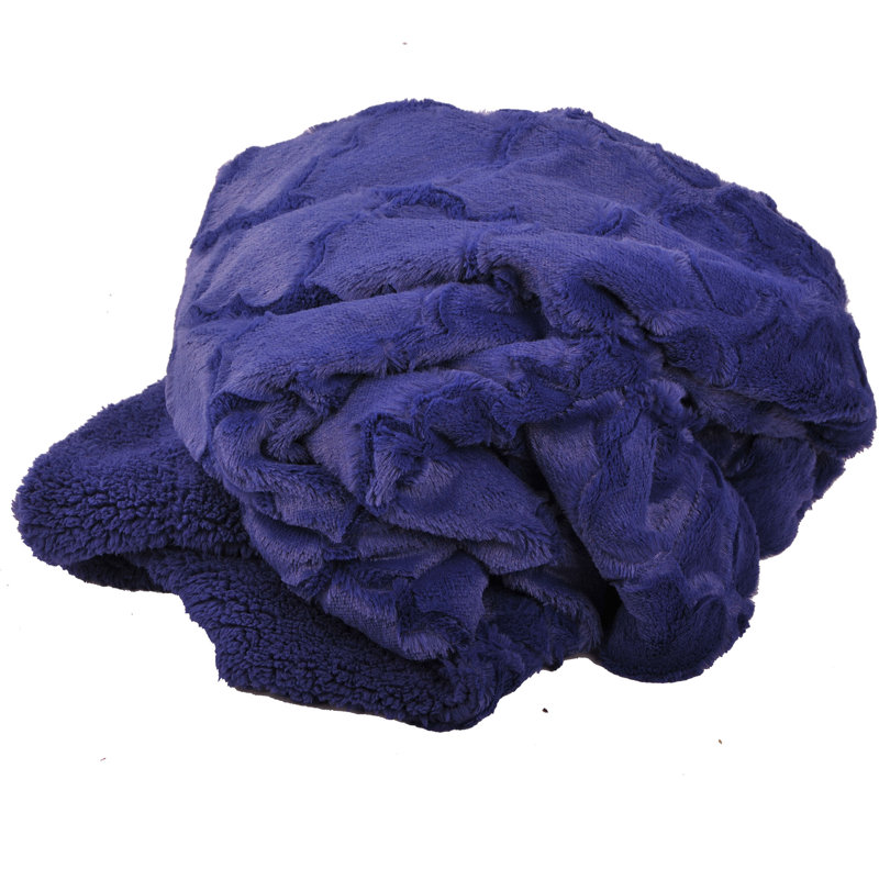 Jeté en fausse fourrure Ashley, Bleu marine, L 60 po x L 50 po