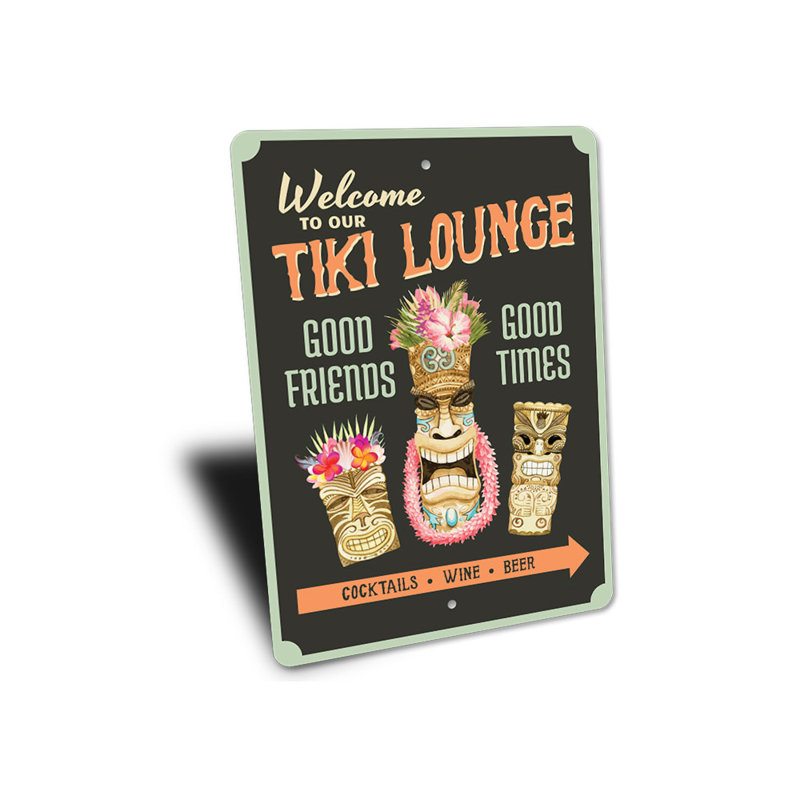 Enseigne en aluminium Tiki Lounge, H 14 po x l 10 po x P 0,04 po