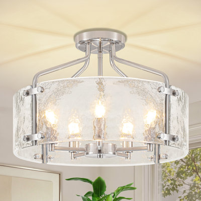 Plafonnier semi-encastré à 5 lumières en nickel brossé, luminaires modernes en verre pour couloir, appliques murales cylindriques pour entrée, cuisine, chambre ou salle à manger.