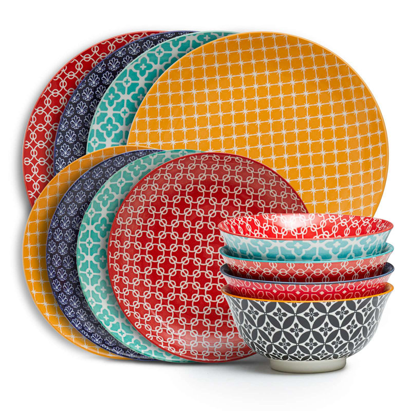 18-Piece American Style Multicolored Glaze Dinnerware Set (Service For 6), 18-Piece Set