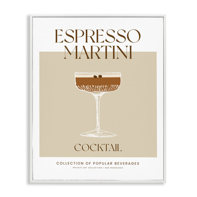 Minimal Espresso Martini Framed Giclee Art, design by Lettered and Lined, 20" H x 16" W, Coastal White Framed Giclee