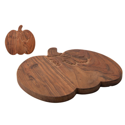 Acacia Wood Shaped Serving Board Pumpkin with Carved Vines