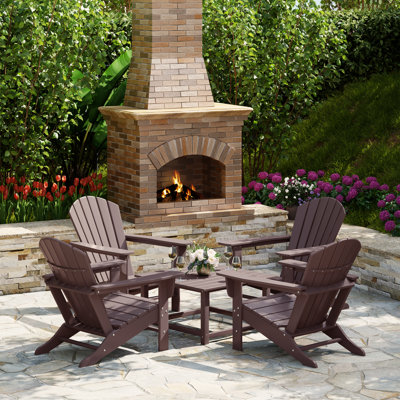 Outdoor 5-Piece Adirondack Chair With Square Coffee Table Conversation Set