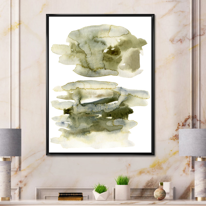 «Dark Green Abstract Clouds II», art mural abstrait, Toile avec cadre noir, H 40 po x l 30 po x 1,5 po