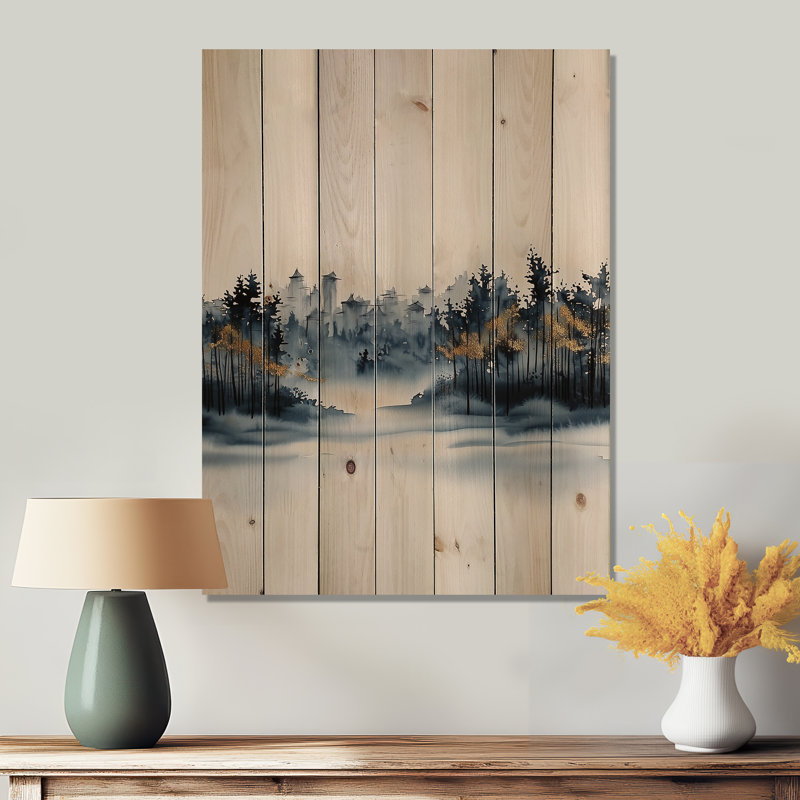 Starlight Serenade In Winter Landscape III - Art mural moderne sur bois de pin naturel, H 20 po x l 10 po