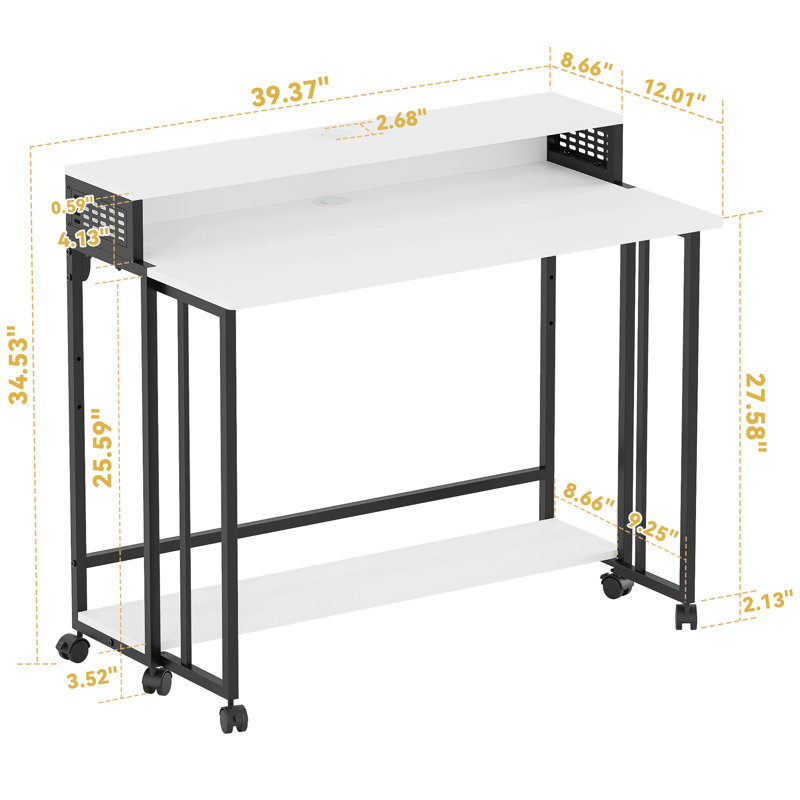 Bureau moderne pliable avec roulettes, Noir