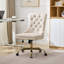 Chaise de bureau réglable en velours beige avec base en métal doré, boutons tirés à la main, garniture cloutée décorative et coussin élastique triple