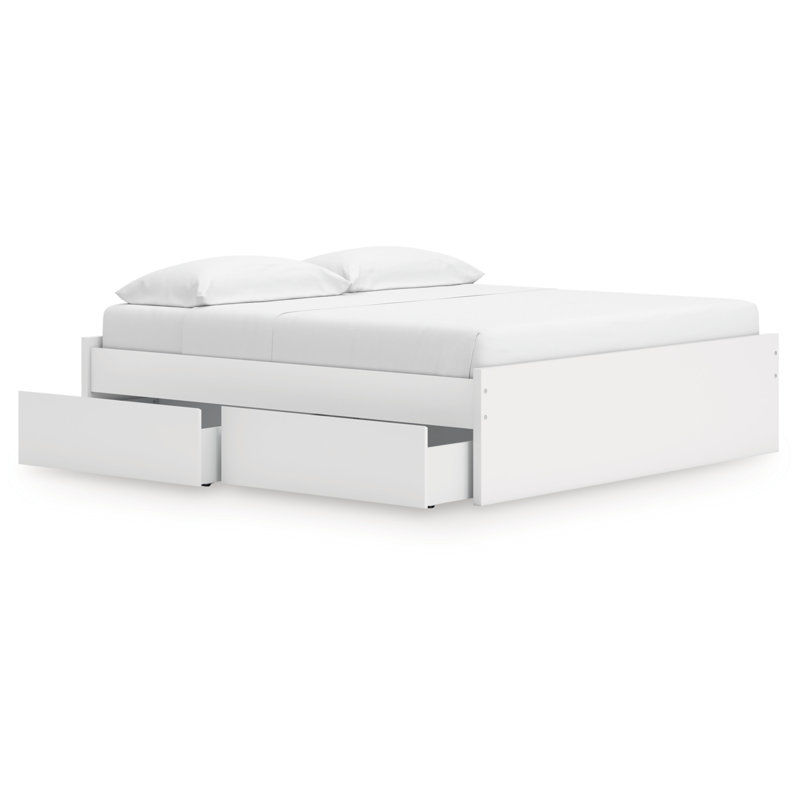 Très grand lit plateforme avec rangement latéral Onita, Blanc, Très grand lit