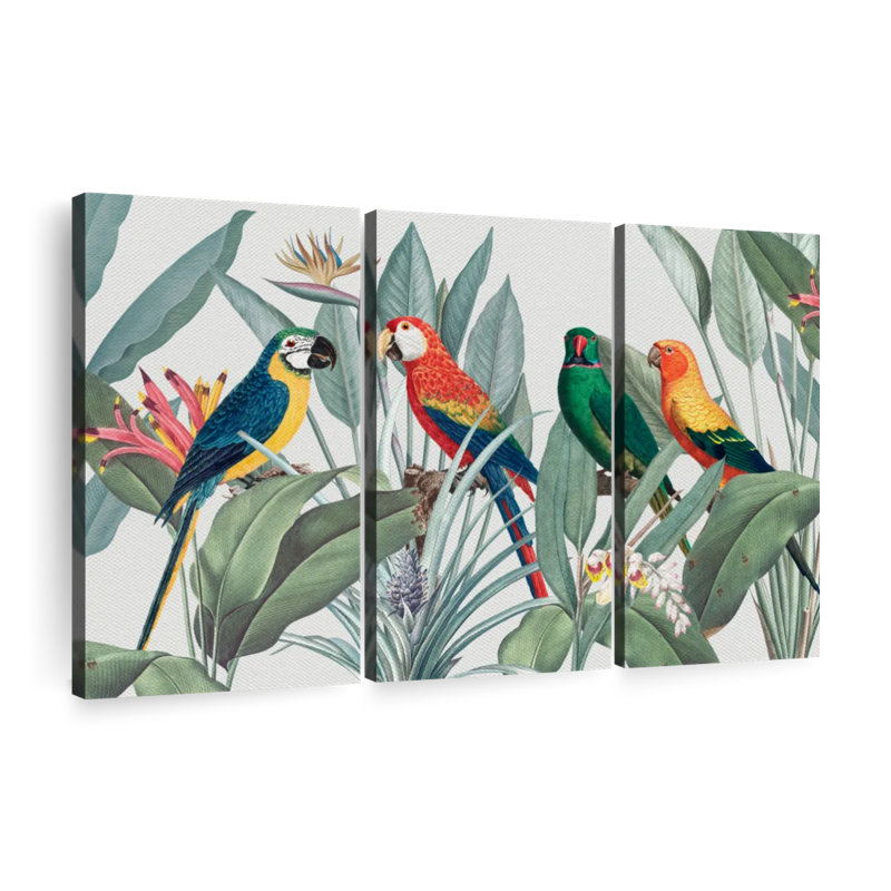 «Tropical Safari Parrots», reproduction d'art sur toile, H 48 po x l 74 po x P 1,25 po