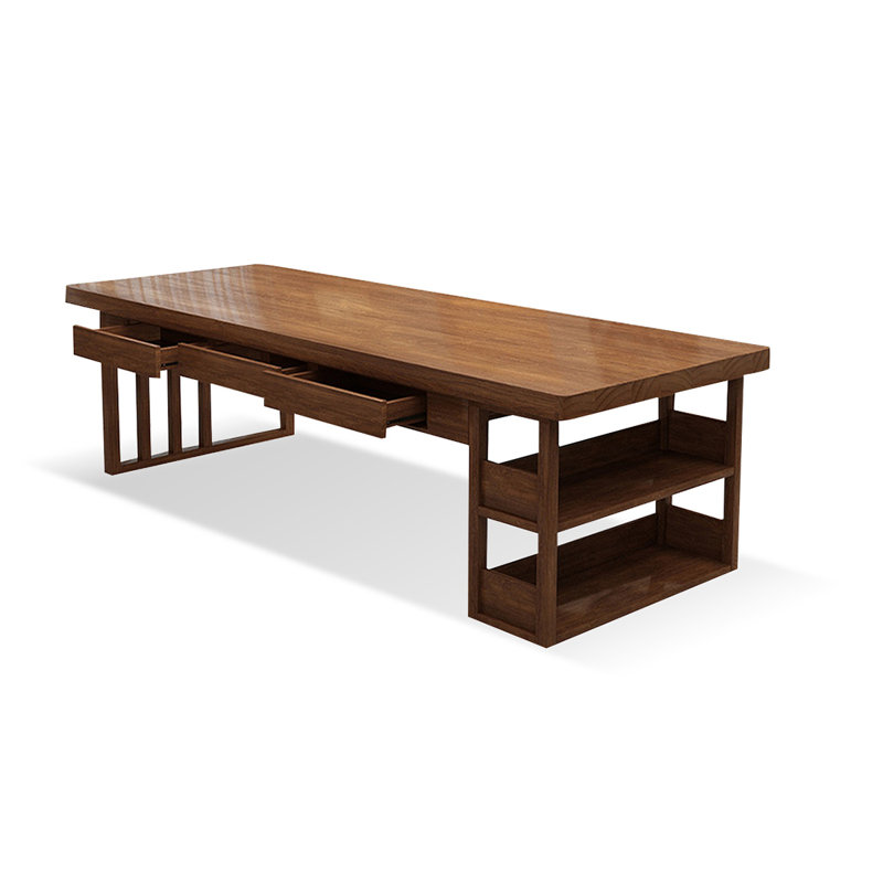 Bureau rectangulaire en noyer massif avec 6 tiroirs, H 29,53 po x l 78,74 po x P 31,5 po