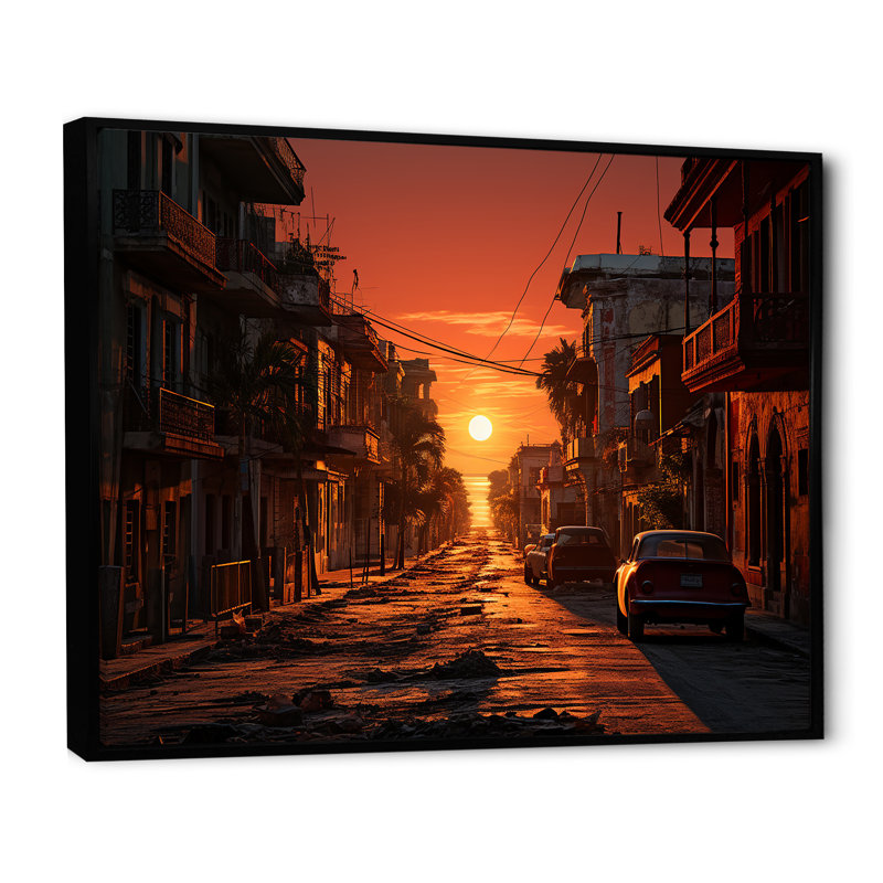 «Havana Sunset Panorama I», reproduction sur toile, Cadre flottant noir, H 12 po x l 20 po x P 1 po
