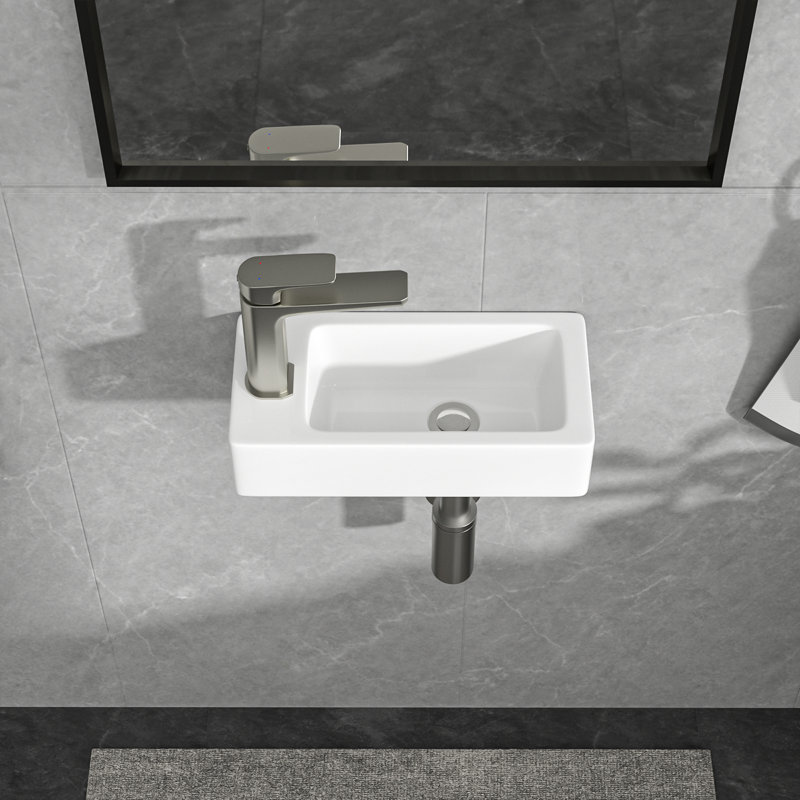 Lavabo de salle de bain mural encastré en céramique, H 4 po x L 15 po x l 7 po, Gauche, Rectangulaire