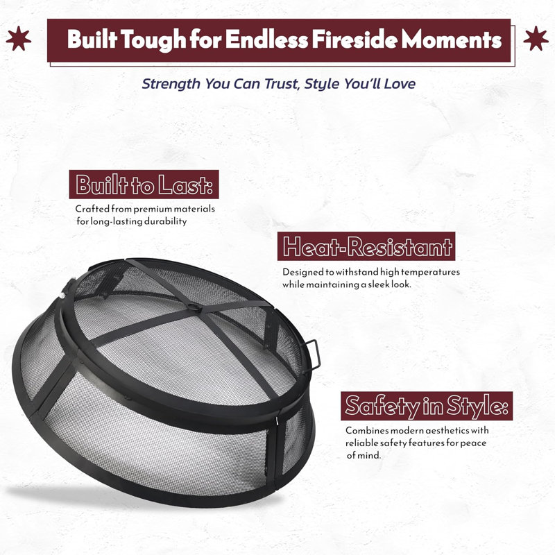 Febtech- Fire Pit Screen 30 Inch Round - Heavy Duty Ember Arrester Fire Pit Spark Screen Steel Mesh Cover - Firepit Spark Screen Round With Hook For Outdoor Ring Cover & Firepit Insert