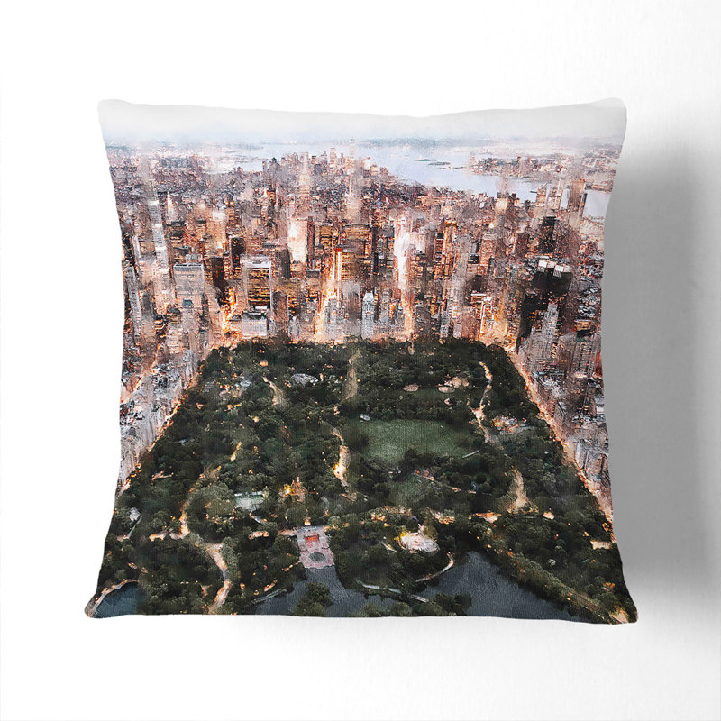 Central Park In New York Painting Square Throw Cushion, 40cm H x 40cm W x 15cm D