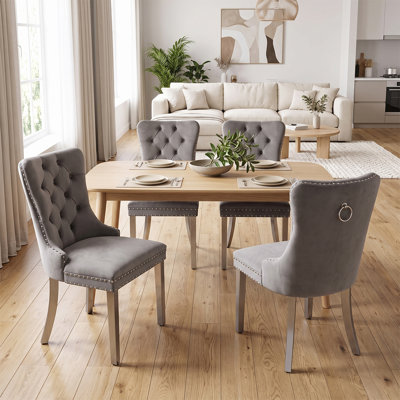 Ensemble de 2 chaises de salle à manger rembourrées et rembourrées avec garniture cloutée