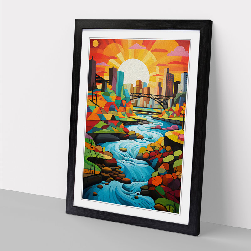 River Constructivism No.2 Framed Print, 64cm H x 46cm W x 2cm D, Black