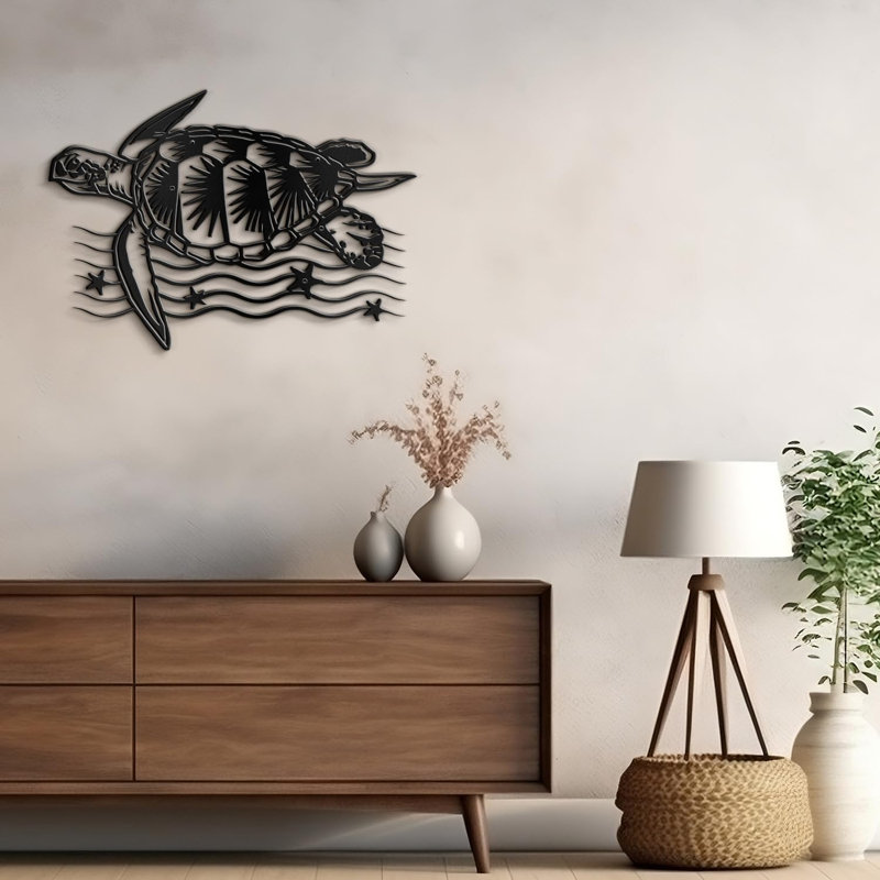 Décoration murale animaux en tortue de mer, H 16 po x l 24 po x P 0,05 po, Noir