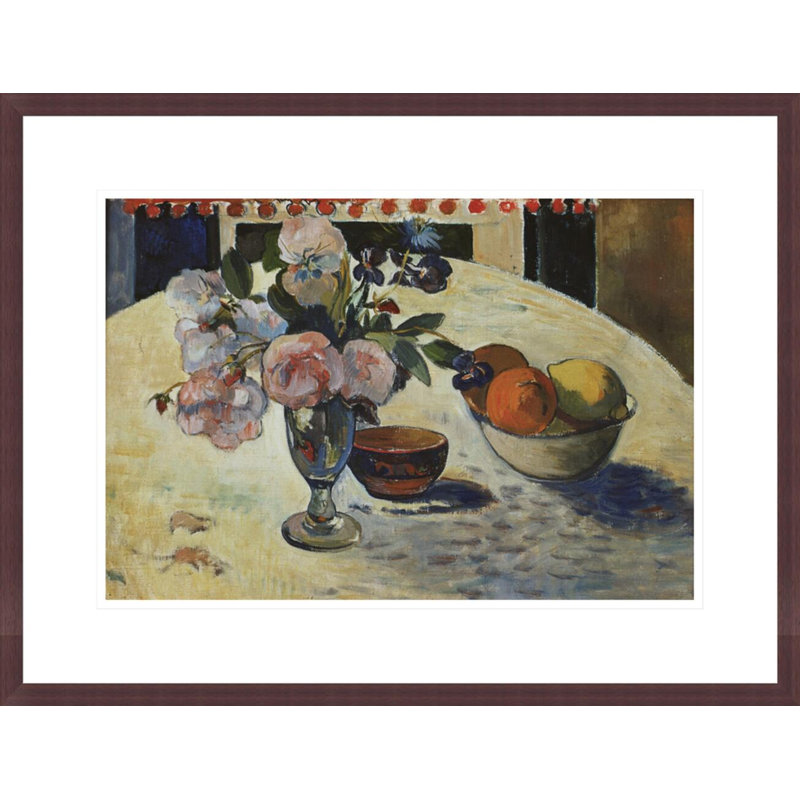 «Flowers and a Bol of Fruit on a Table» par Paul Gauguin - Reproduction giclée encadrée, H 16,66 po x l 21,75 po