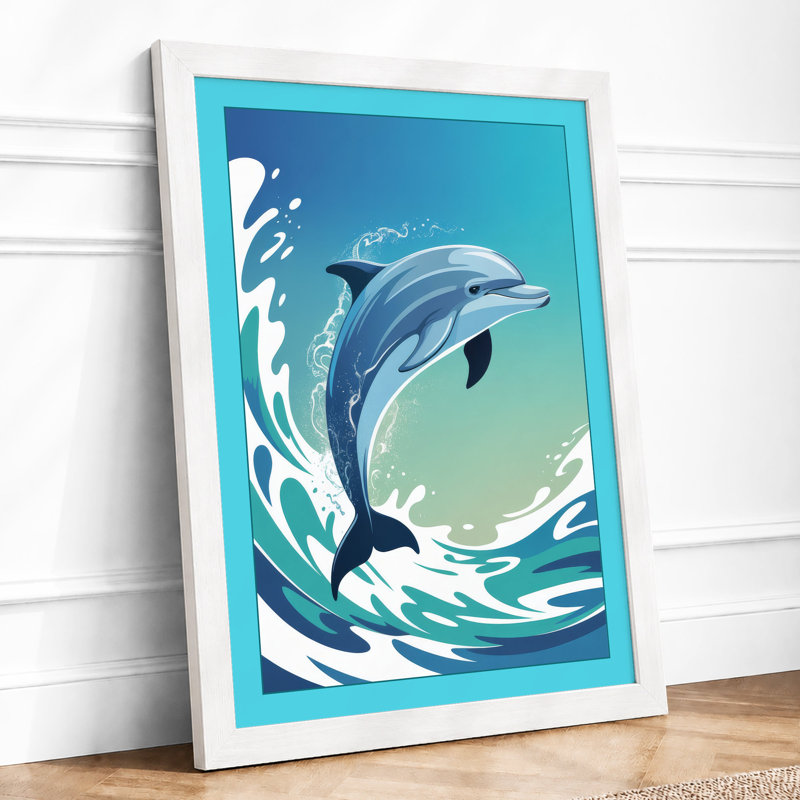 Leaping Dolphin Coastal - Framed Print, A4 - 29.7 x 21.0 cm, White
