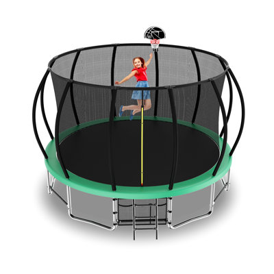 Trampoline with Balance Bar, Outdoor Trampoline with Enclosure Net