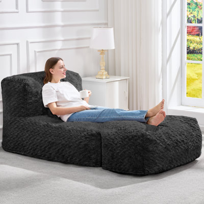 Fauteuil à billes surdimensionné à chevrons moelleux à compression avec mousse à mémoire de forme, grand canapé à billes pour adultes, idéal pour le salon, la chambre et le balcon, noir