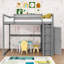 Lit mezzanine double avec tablettes, garde-robe, lumière et garde-corps-998758308