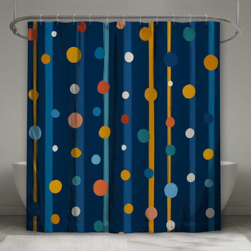Rideau de douche à pois - Motif de décor de salle de bain moderne, L 70 po x H 84 po