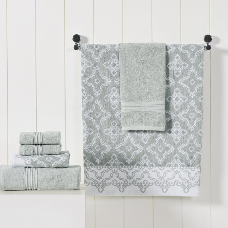 Modern Threads Charlize 6-Piece Reversible Yarn Dyed Jacquard & Solid Towel Set – 100% Cotton, Quick Dry & Absorbent Bath, Hand & Washcloths