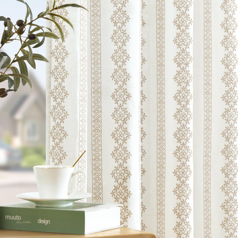 Rideaux bohème en lin à passe-tringle, L 50 po x L 63 po, Taupe