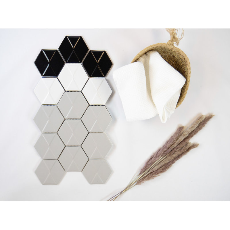Albin Pinetta 3-in. x 4-in. Porcelain 3D Hexagon Satin Wall Mosaic Tile, Black