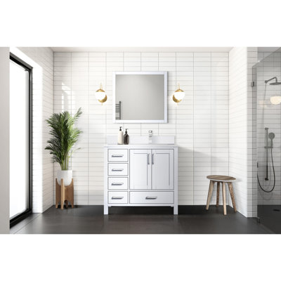 White Bath Vanity 36 In. Wide With Single Hole Faucet, Soft - Close Function, And One Cabinet Storage W X 22 D For Bathrooms Quartz Top, Closing, Five Drawer Compartments