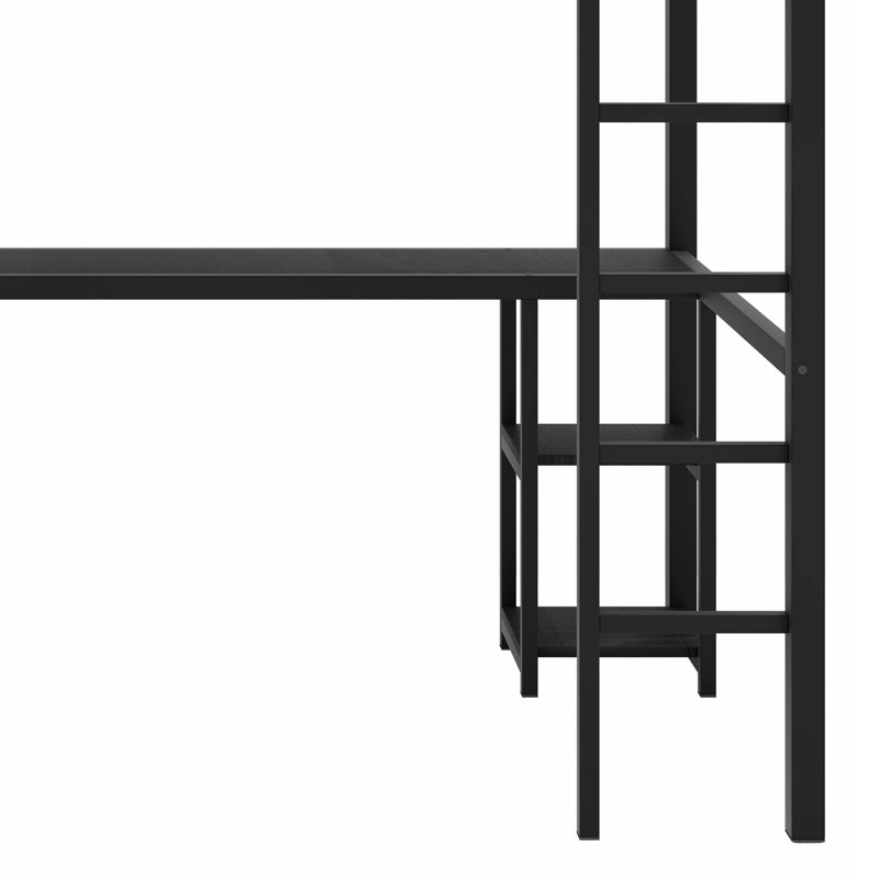 Lit mezzanine tout-en-un en métal avec garde-robe, bureau et tablettes