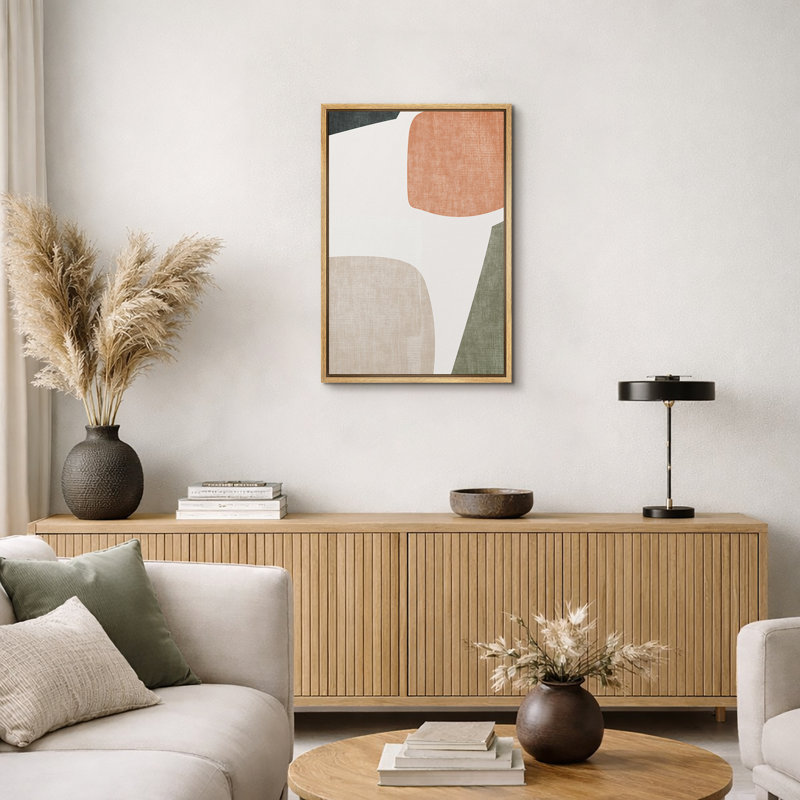 Mid Century Shape "Muted Abstract Color Blocks Artwork, Vibrant Simple Neutral Modern Wall Pictures, Framed Canvas Giclee Print Wall Art"