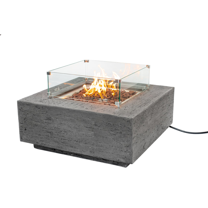 Albany 36" Square Gas Fire Pit Table with Glass Windscreen, Burner Lid, & Cover, Propane