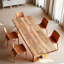 Table de salle à manger rectangulaire en bois massif avec deux piédestaux-875179934