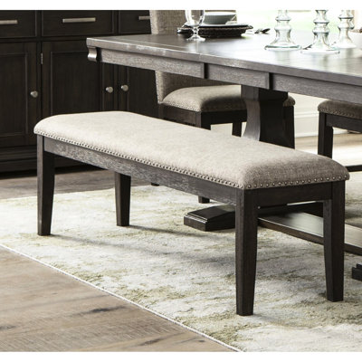 Banc à cadre rustique en bois avec siège rembourré brun pour salle à manger finition traditionnelle