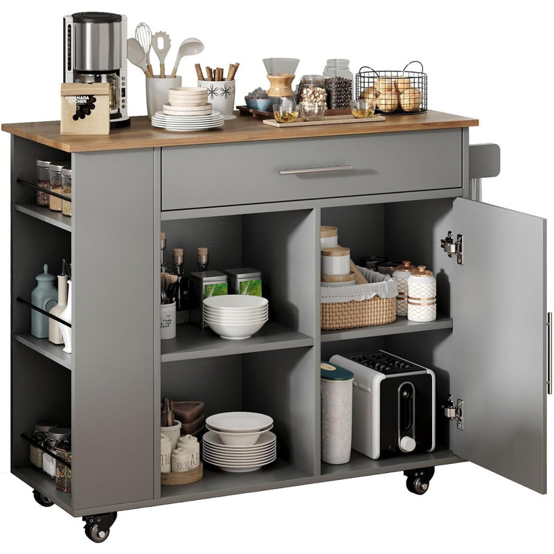 Island Table for Kitchen,Rolling Microwave Cart with Storage , Gray